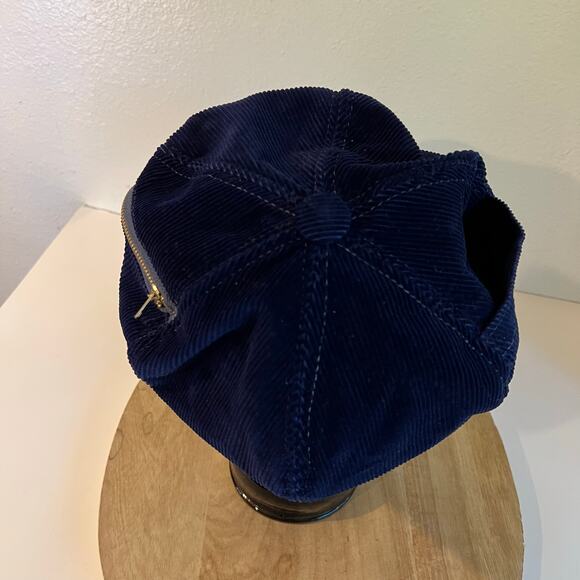 Vintage 1970s Blue 100% Cotton Corduroy Newsboy Slouchy Zipper Hat One Size - Picture 10 of 12